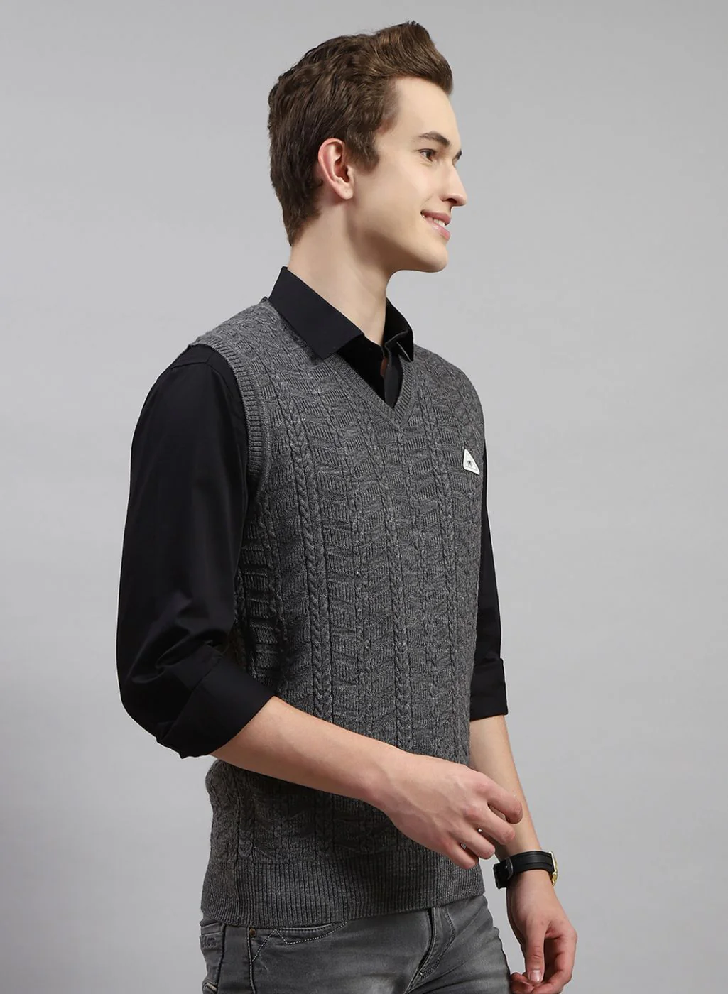 Men Grey Self Design Wool blend Sweater - Image 4