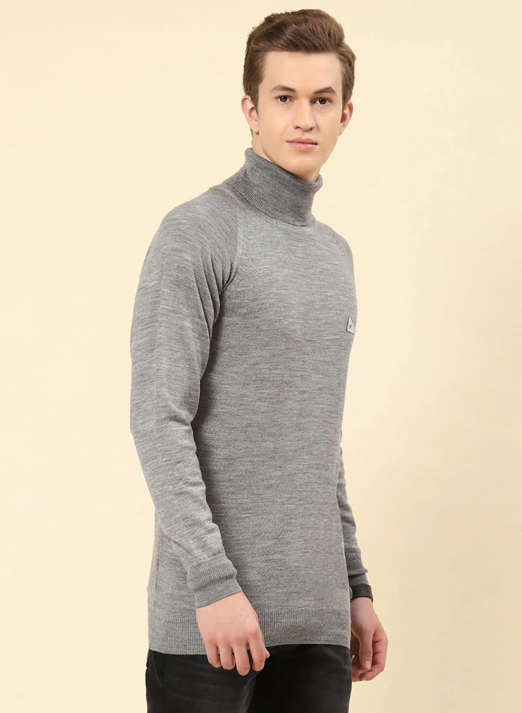 Men Grey Solid Blend wool Pullover - Image 4