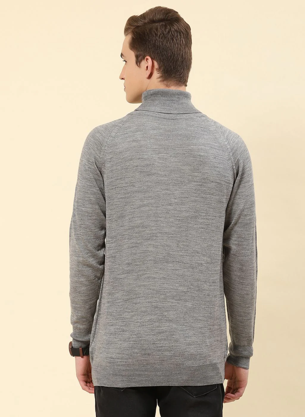 Men Grey Solid Blend wool Pullover - Image 5