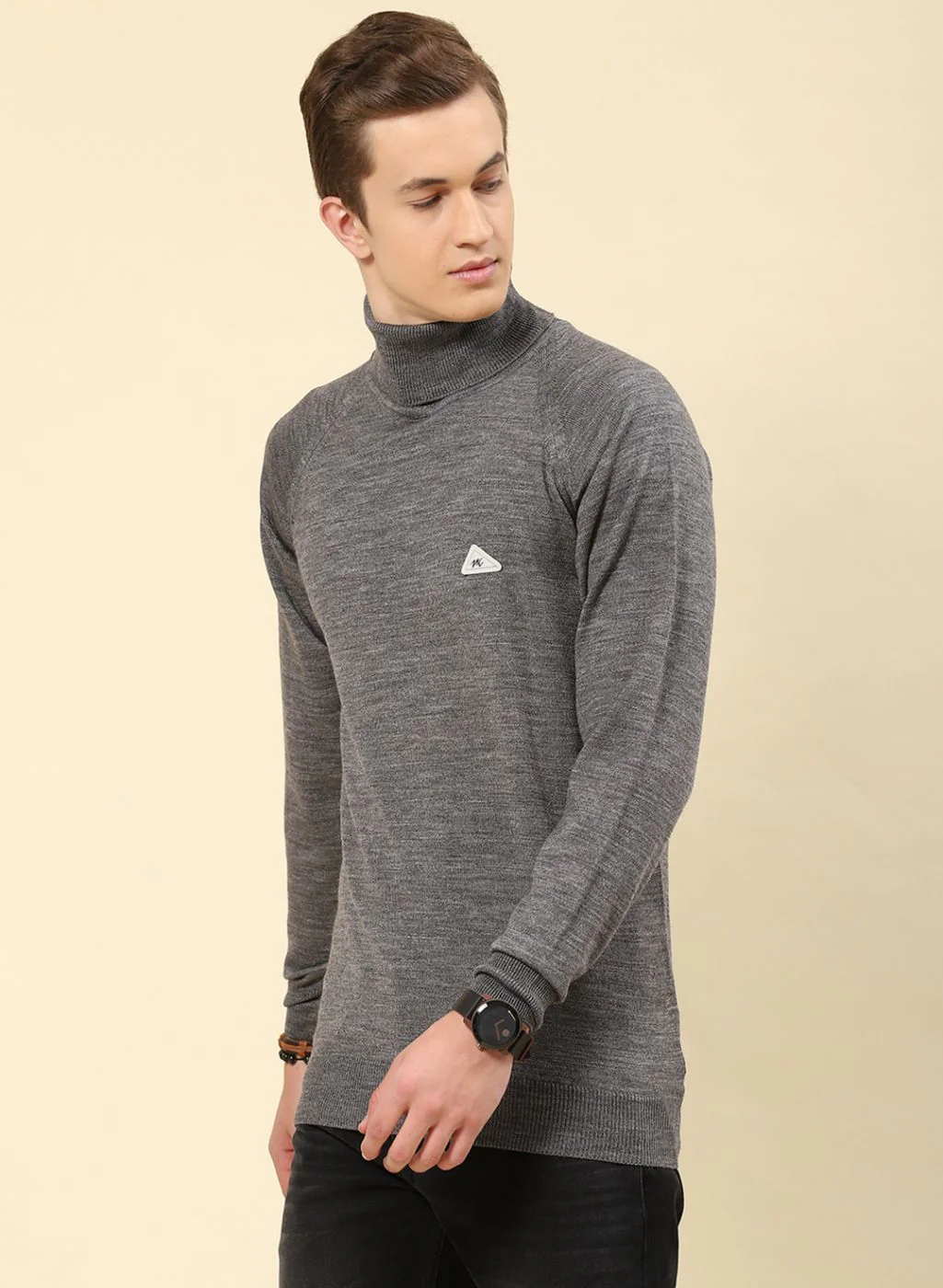 Men Grey Solid Blend wool Pullover - Image 3
