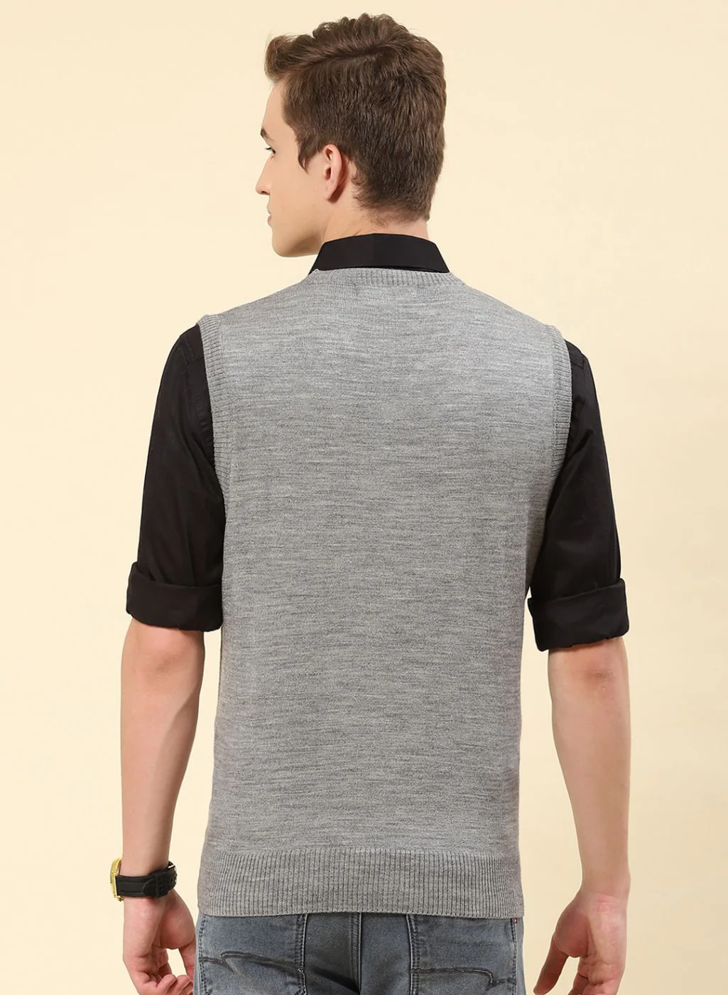 Men Grey Solid Blend wool Sweater - Image 5