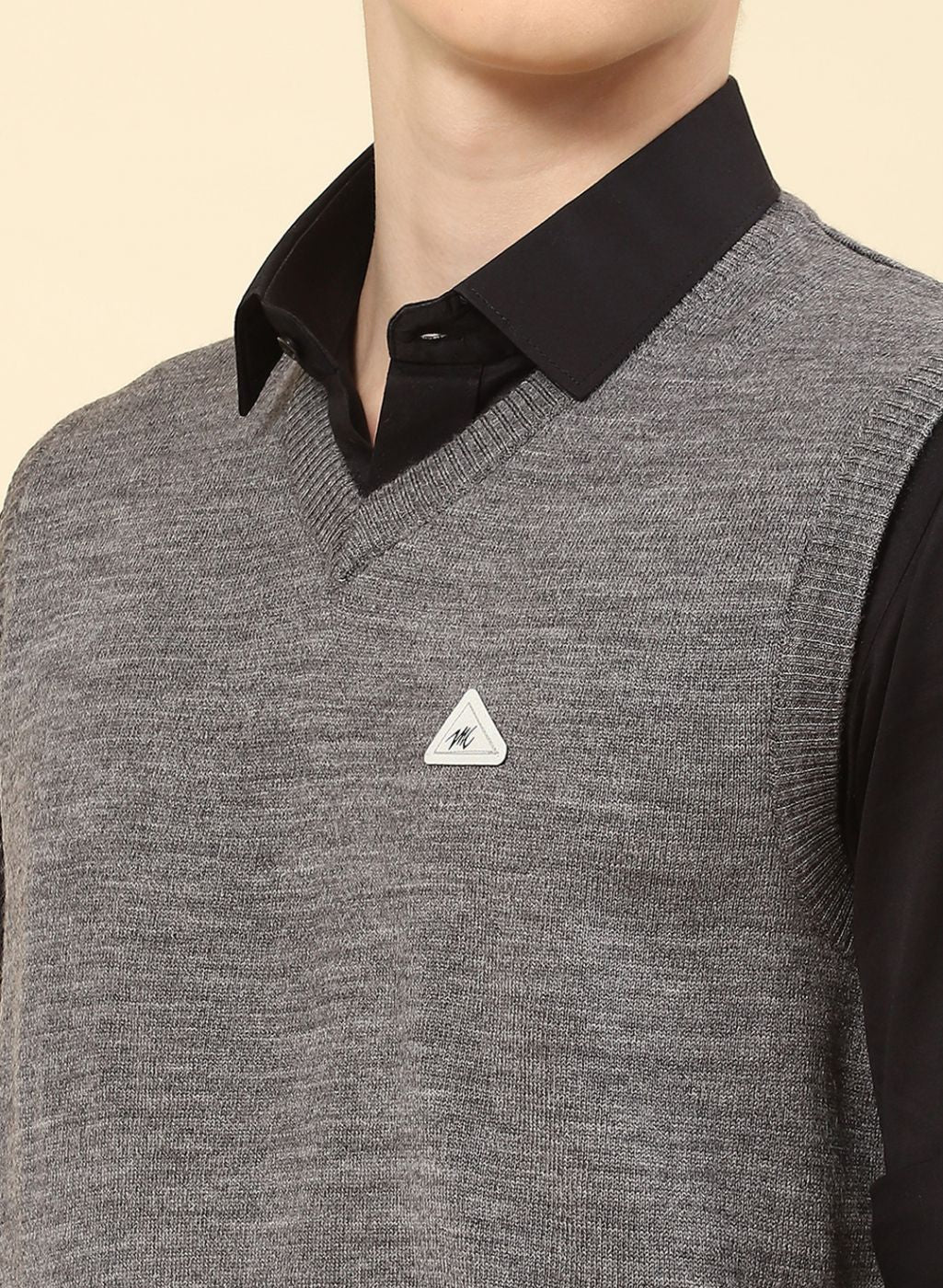 Men Grey Solid Blend wool Sweater - Image 6