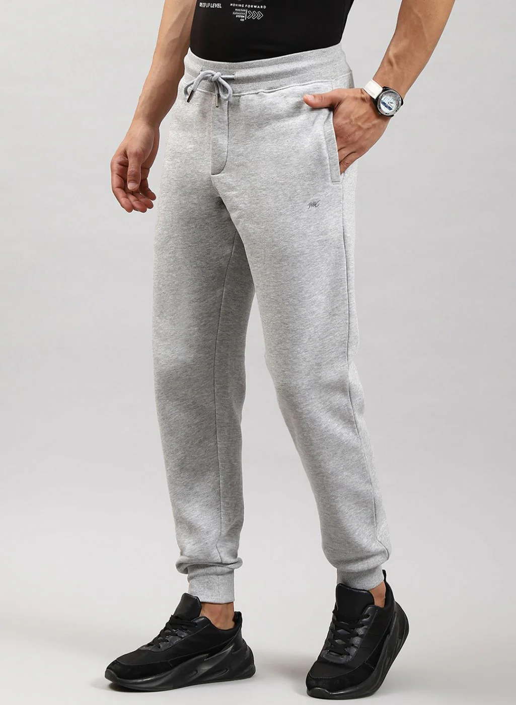 Men Grey Solid Cotton Blend Winter Lower - Image 3