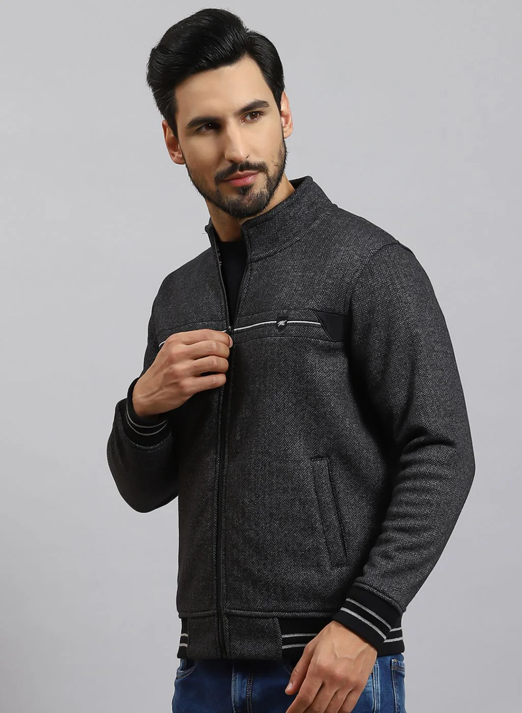 Men Grey Solid Cotton Blend Sweatshirt - Image 3