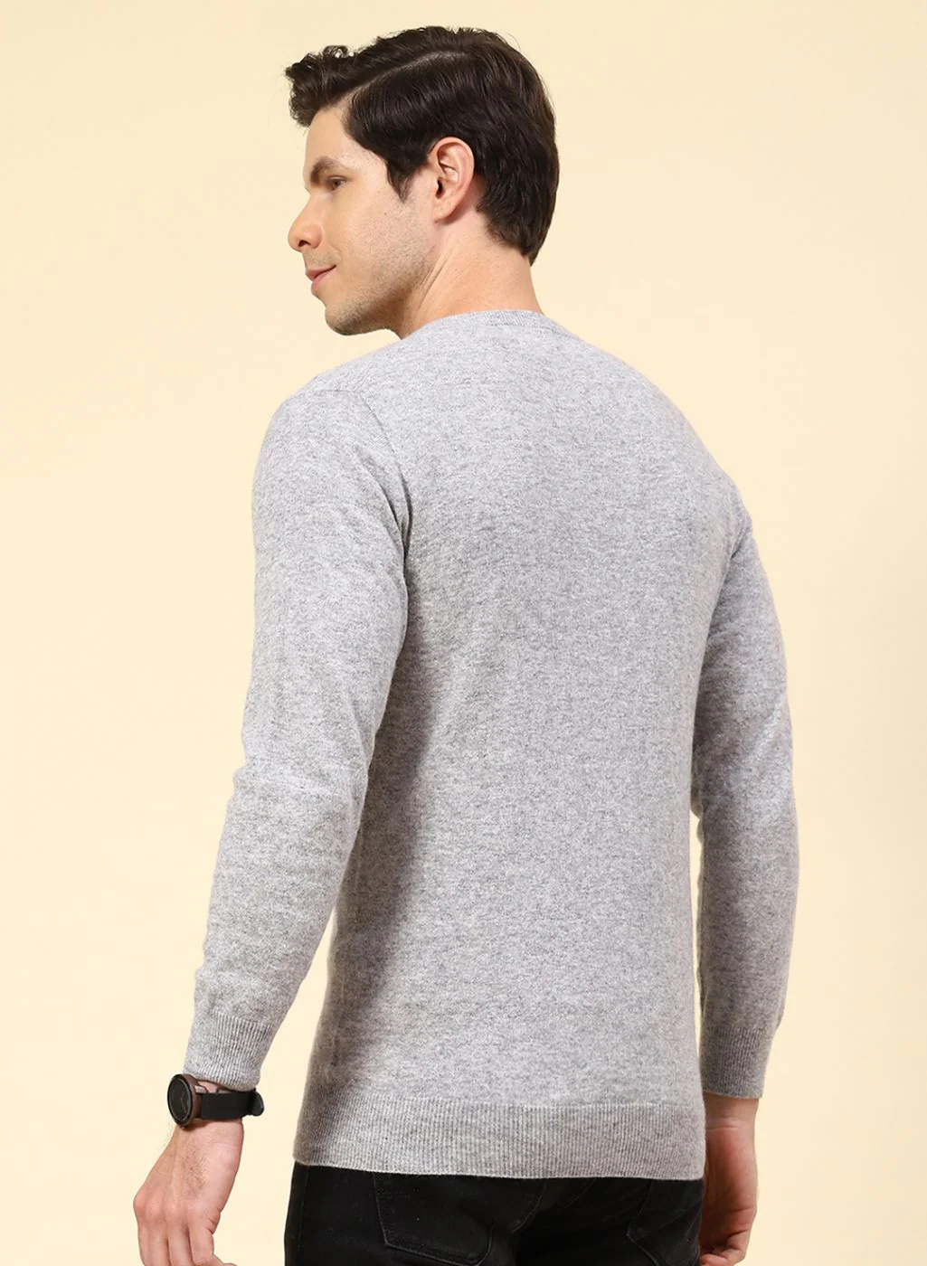 Men Grey Solid Lamb wool Pullover - Image 5