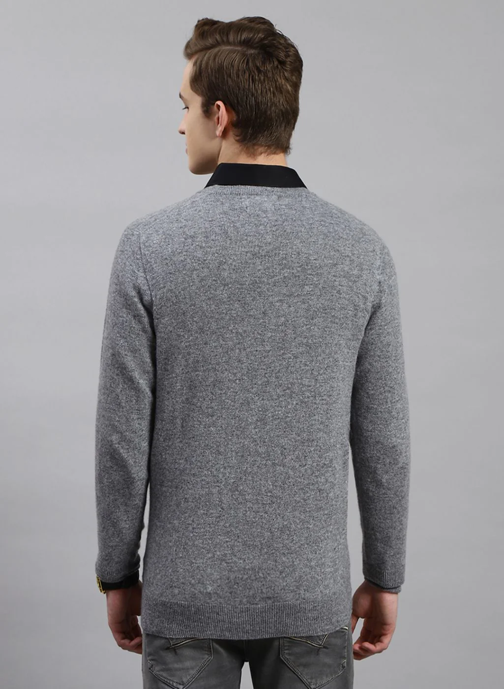 Men Grey Solid Lamb wool Pullover - Image 5