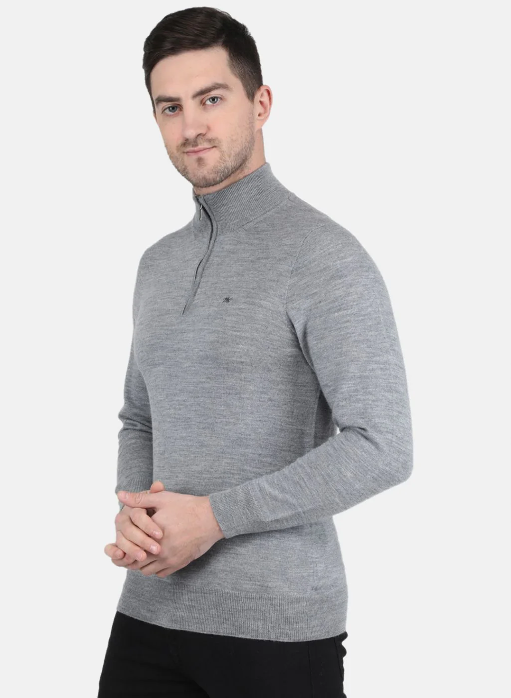 Men Grey Solid Pullover - Image 2