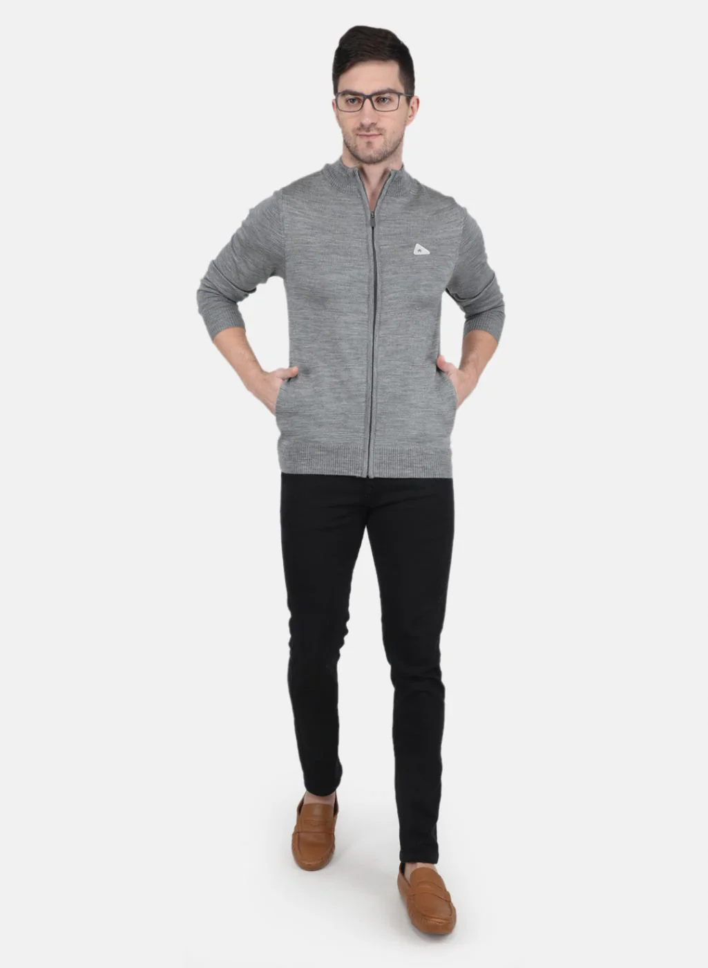 Men Grey Solid Pullover - Image 4