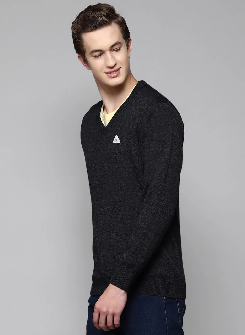 Men Grey Solid Pure wool Pullover - Image 3