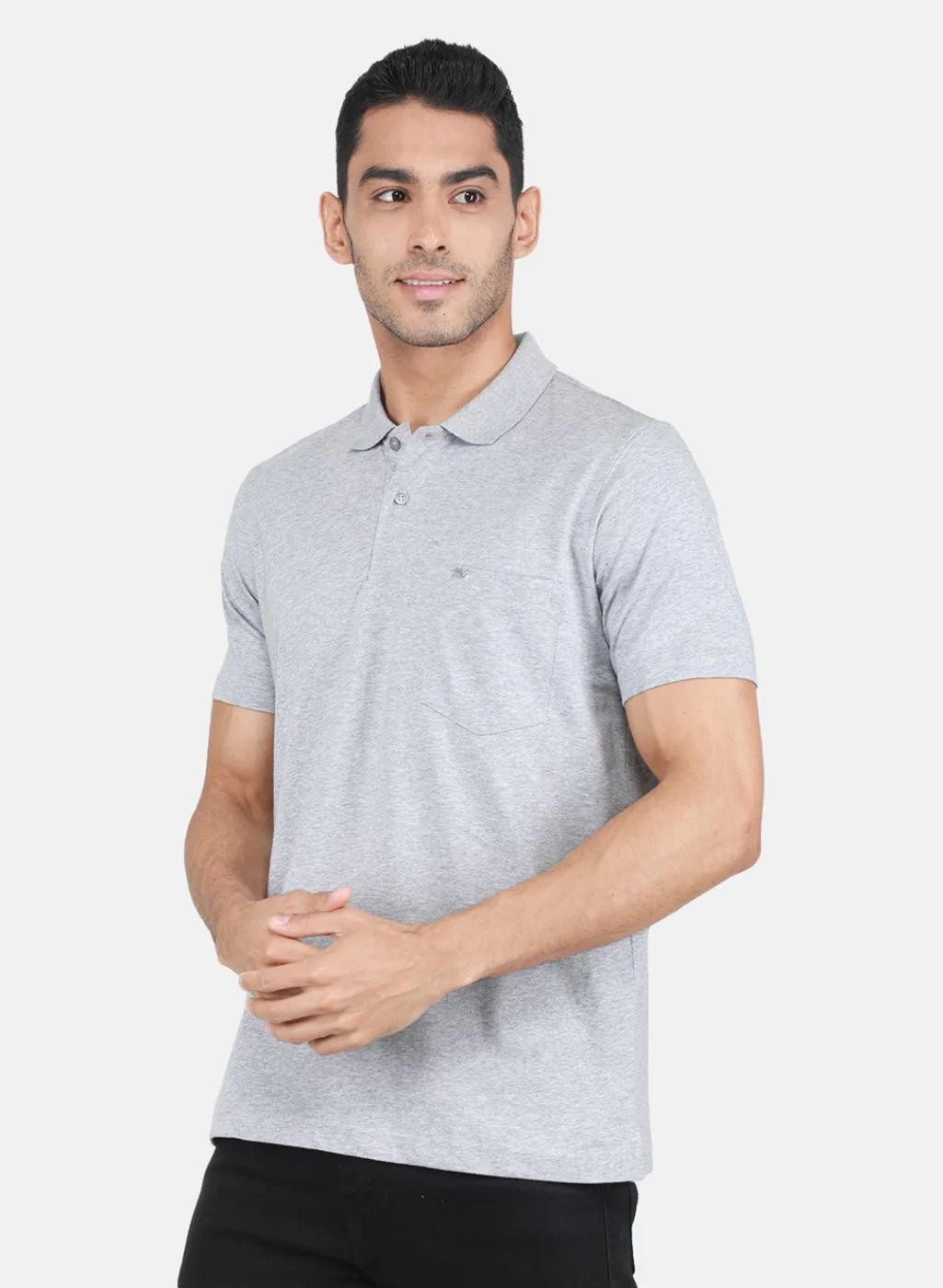 Men Grey Solid T-Shirt - Image 2