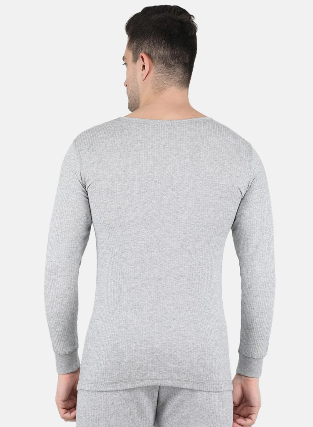 Men Grey Solid Thermal Vest - Image 3