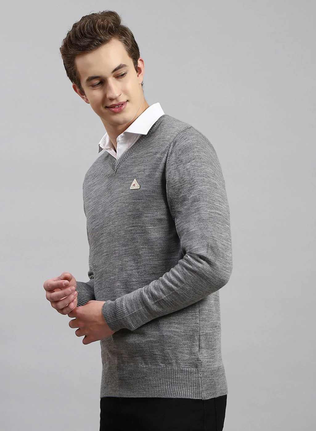 Men Grey Solid Wool blend Pullover - Image 3