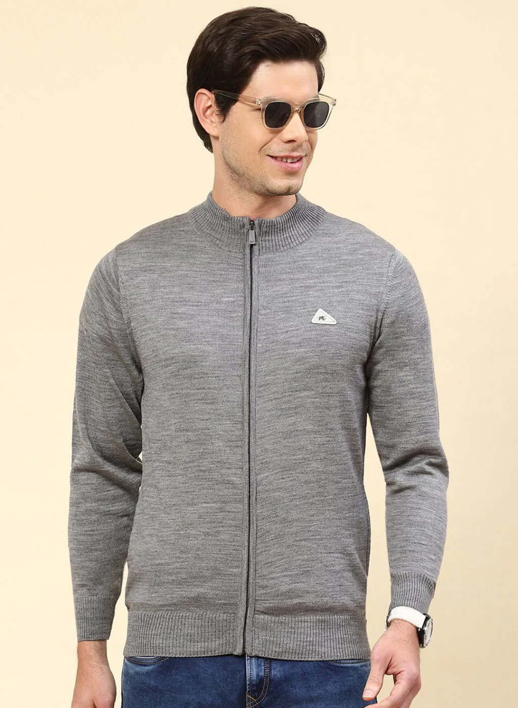 Men Grey Solid Wool blend Pullover - Image 2
