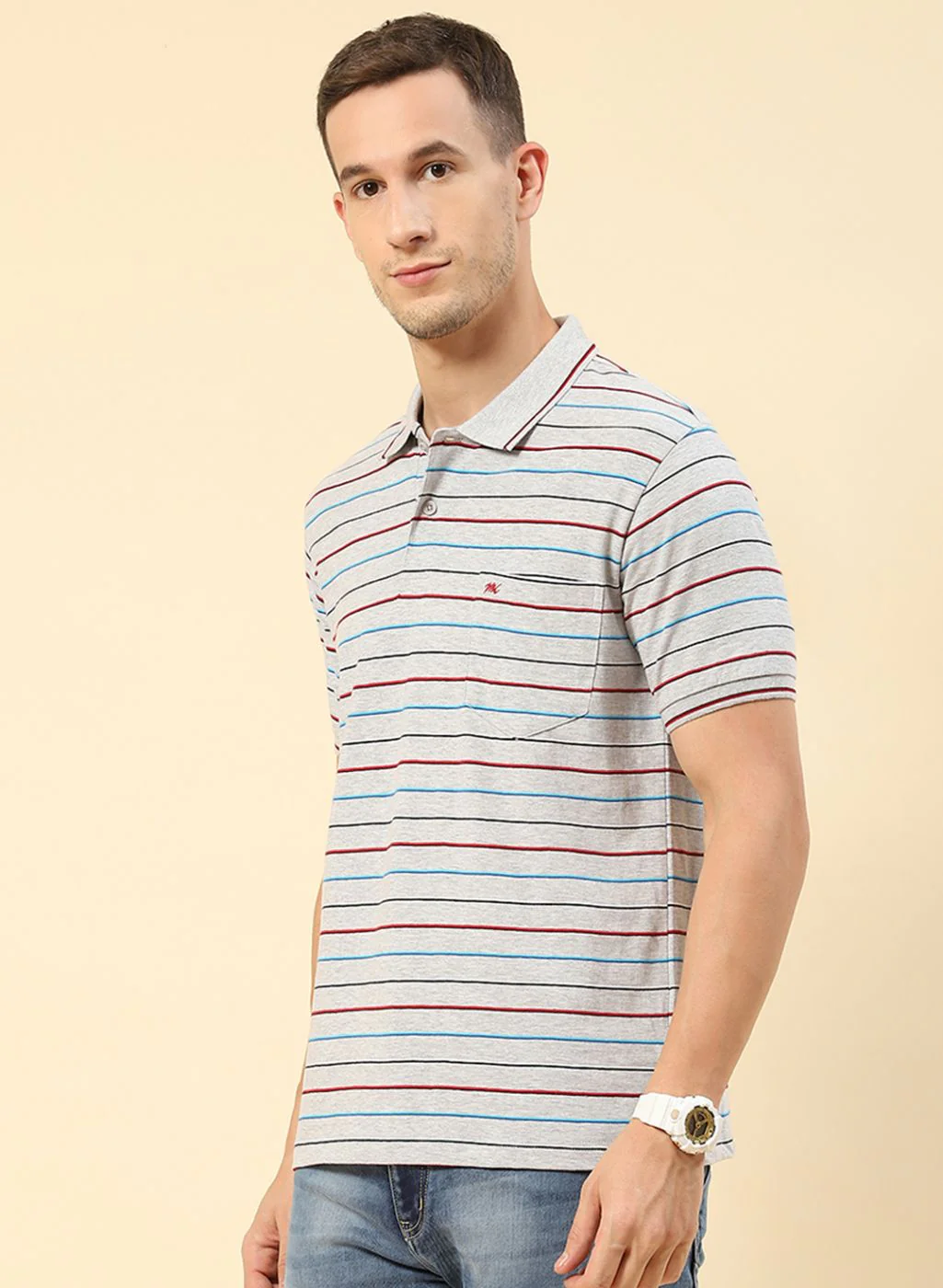 Men Grey Stripe T-Shirt - Image 2
