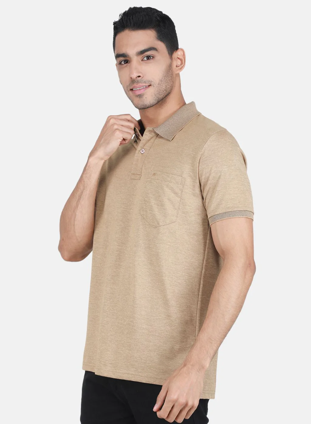 Men Khaki Solid T-Shirt - Image 2