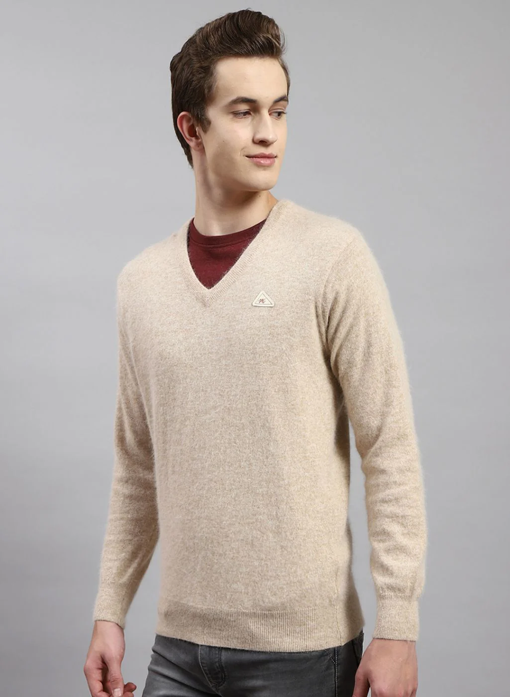 Men Light Brown Solid Angoora Pullover - Image 3