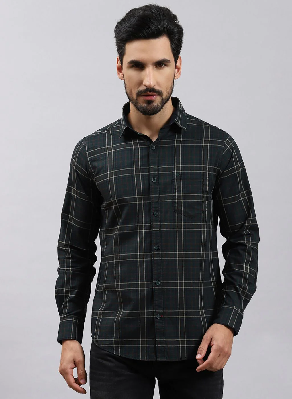 Men Maroon Check Pure Cotton Shirt - Image 2