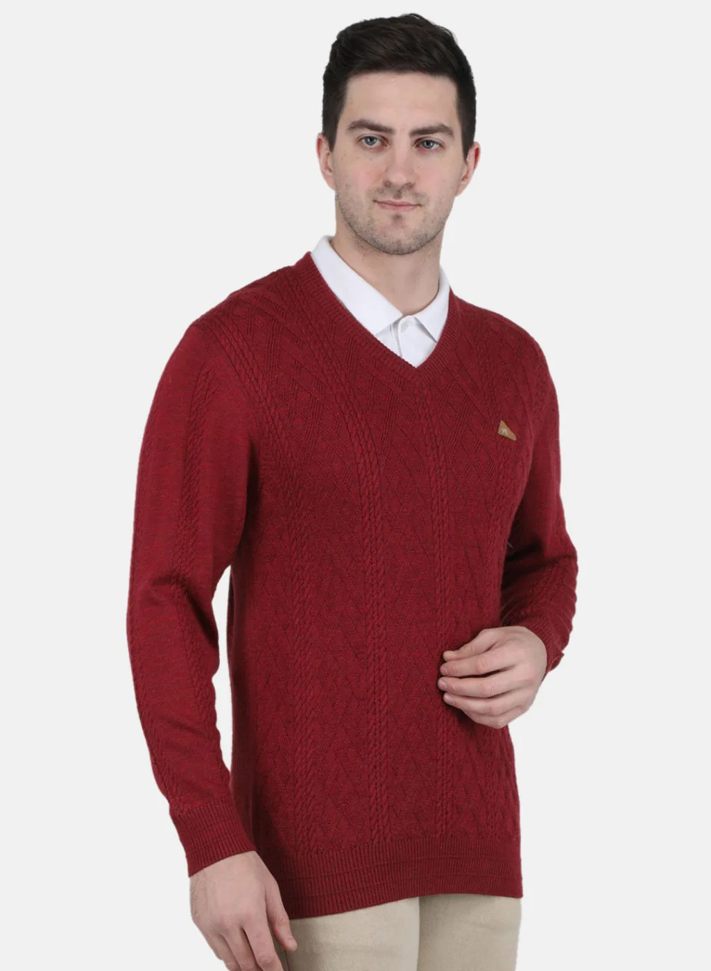 Men Maroon Self Design Pullover - Image 6