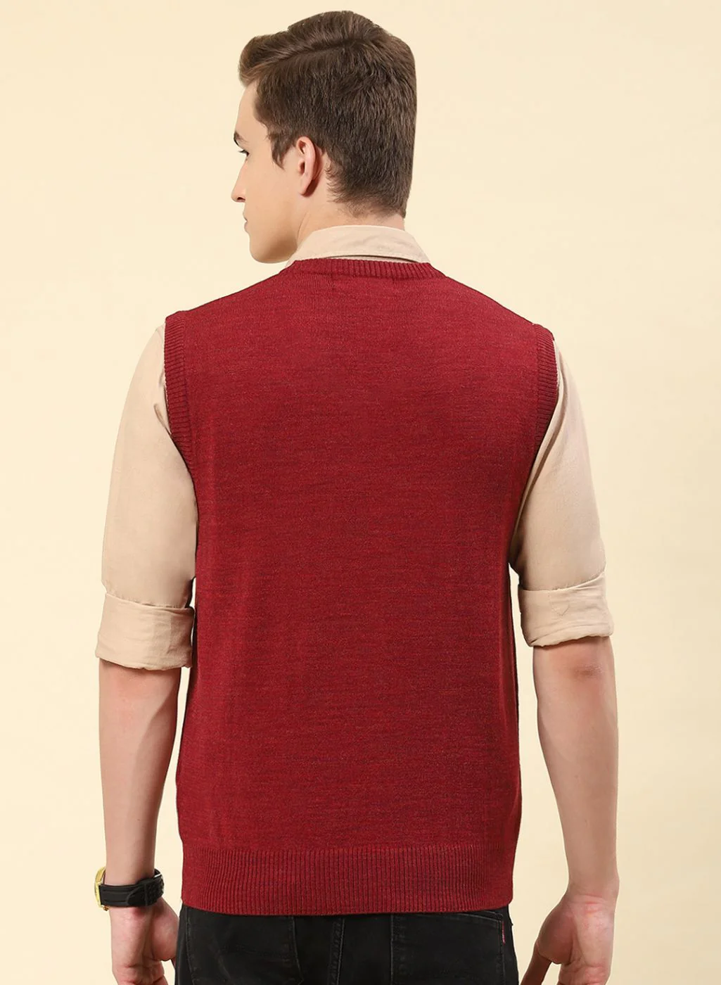 Men Maroon Solid Blend wool Sweater - Image 5