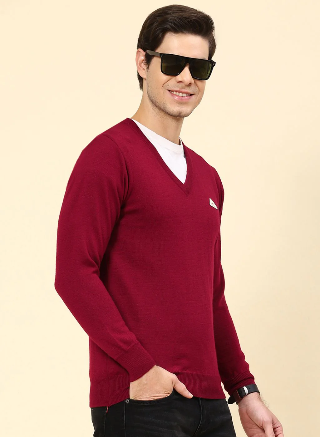Men Maroon Solid Pure wool Pullover - Image 4
