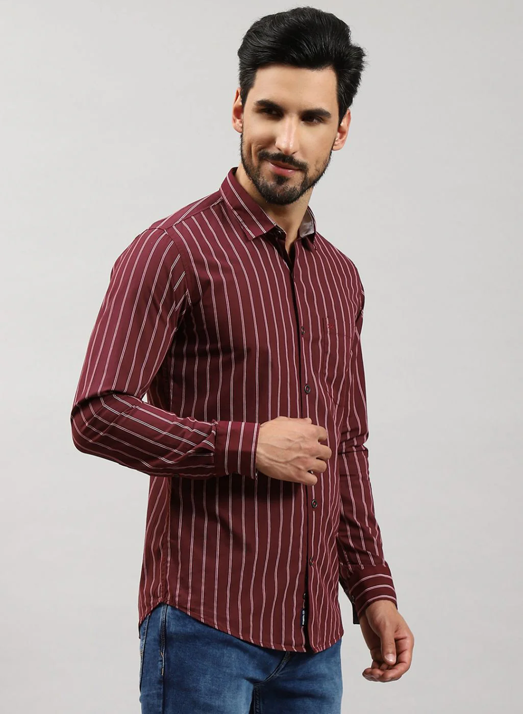 Men Maroon Stripe Pure Cotton Shirt - Image 4