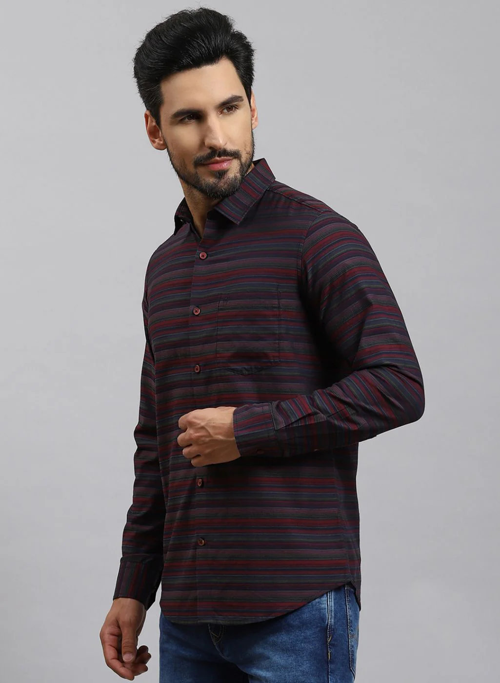 Men Maroon Stripe Pure Cotton Shirt - Image 3