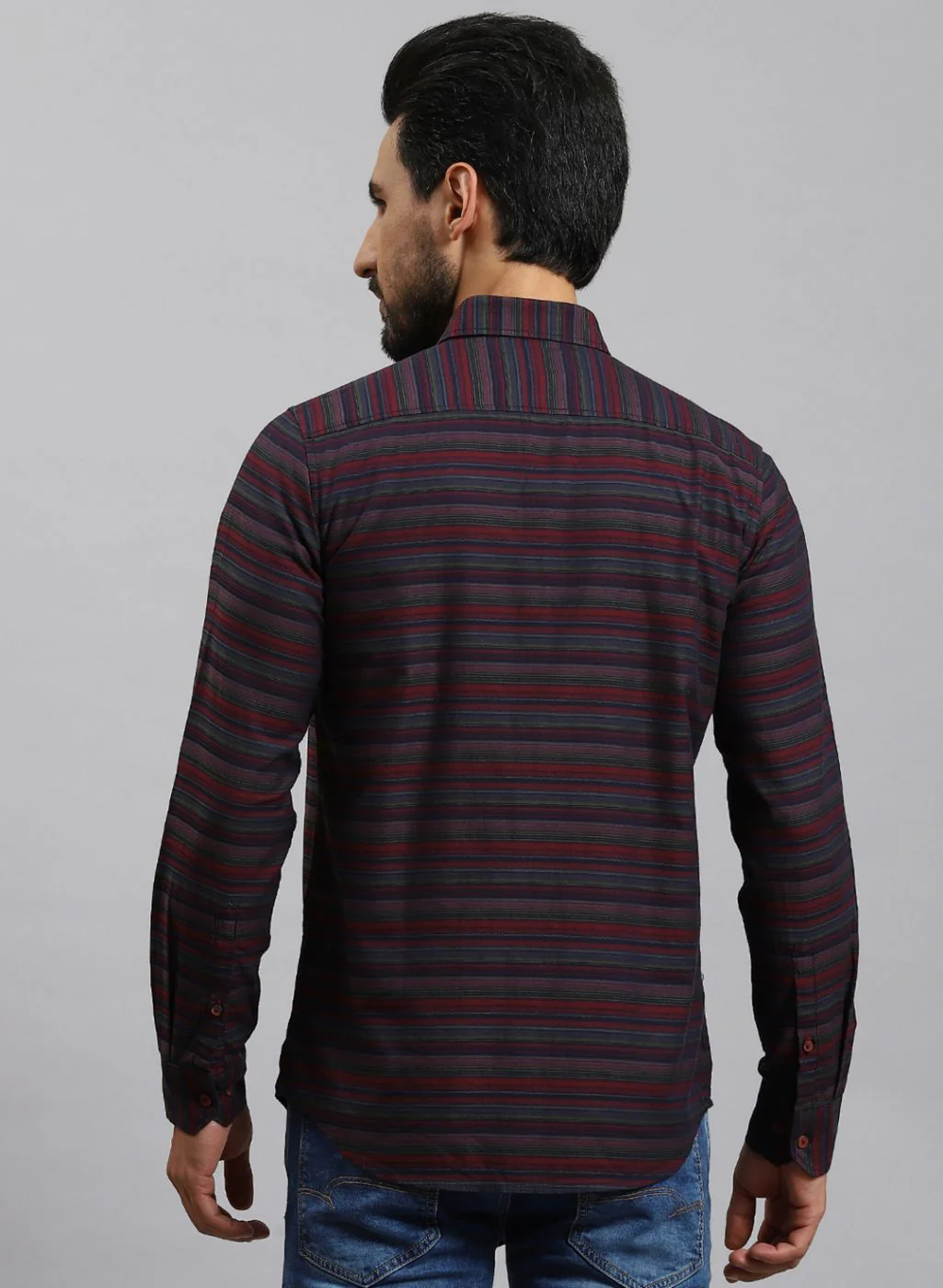Men Maroon Stripe Pure Cotton Shirt - Image 5