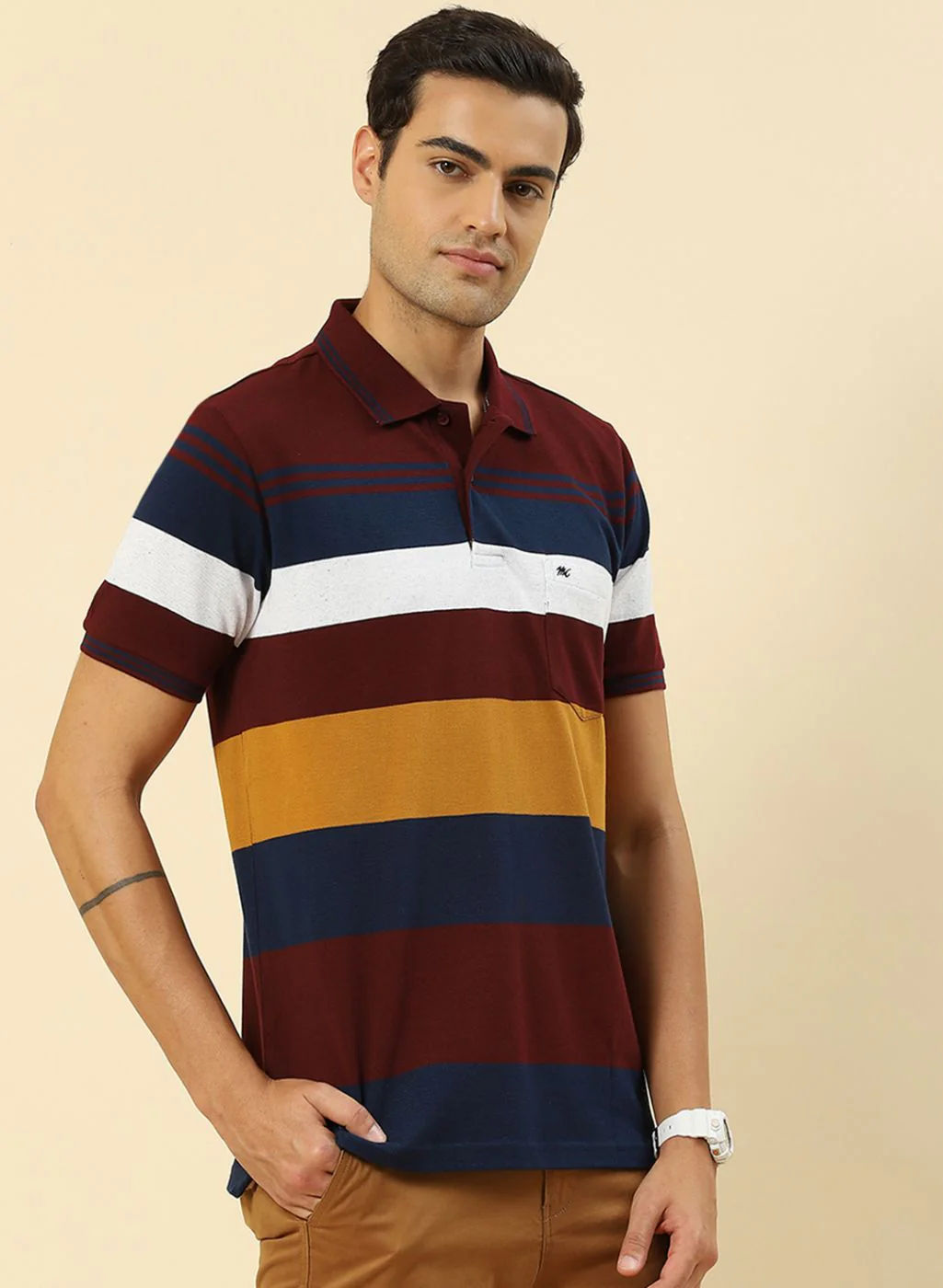 Men Maroon Stripe T-Shirt - Image 3