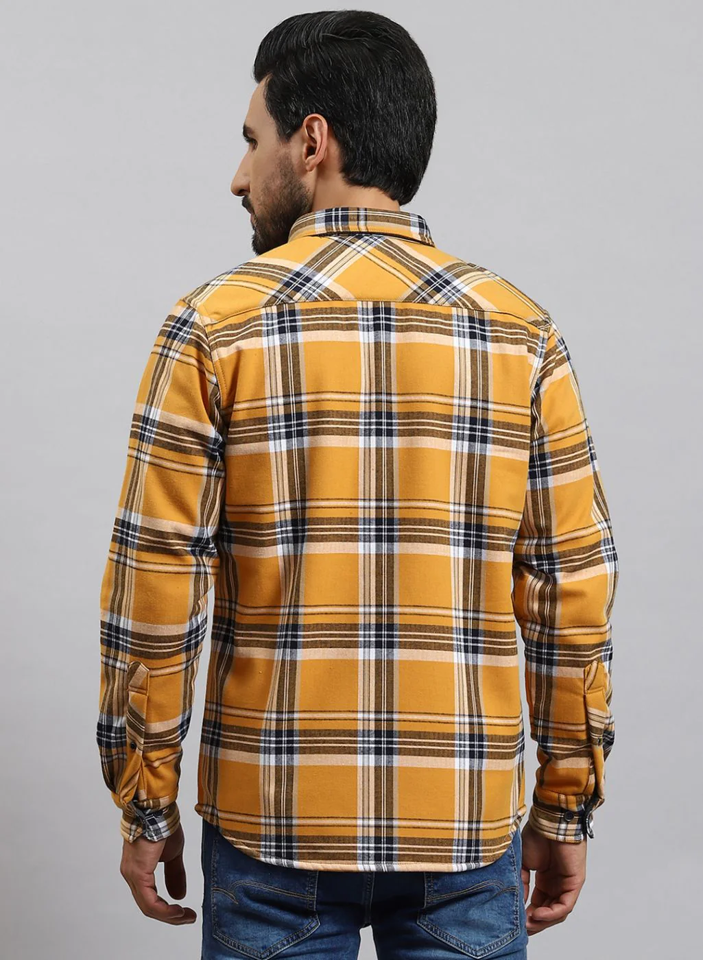 Men Mustard Check Cotton Blend Shirt - Image 5