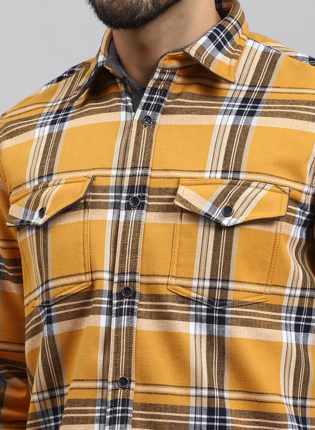 Men Mustard Check Cotton Blend Shirt - Image 6
