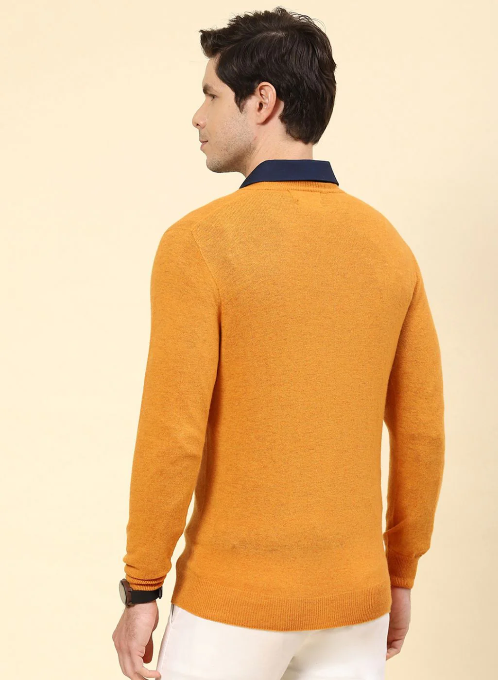 Men Mustard Solid Lamb wool Pullover - Image 5