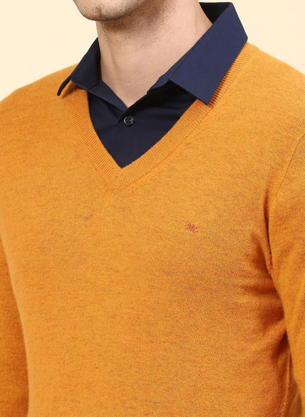 Men Mustard Solid Lamb wool Pullover - Image 6