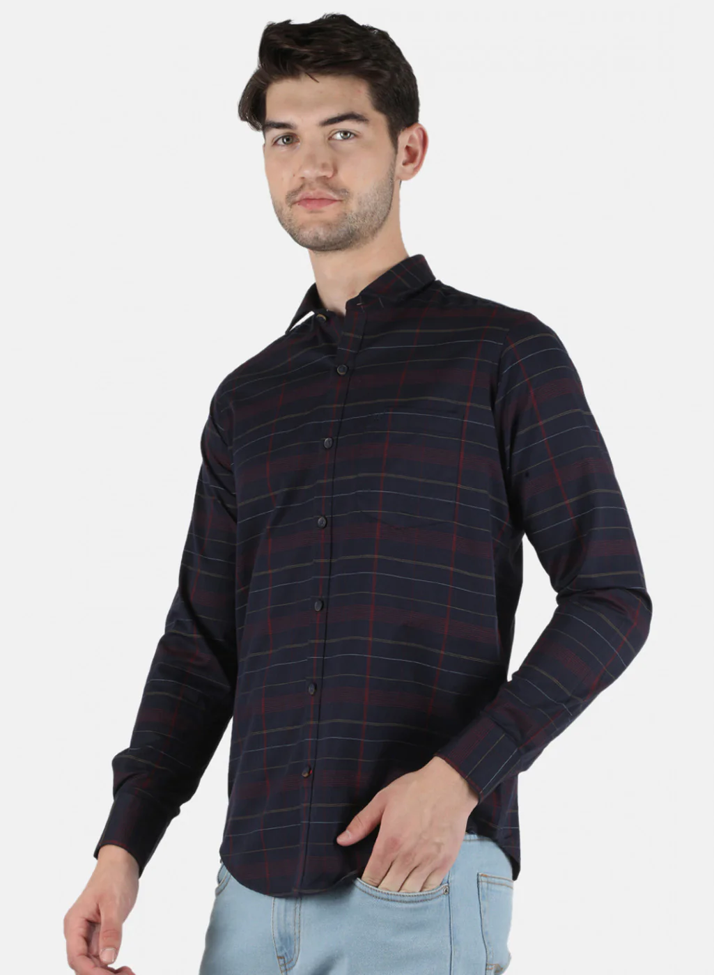 Men NAvy Blue Check Shirt - Image 2