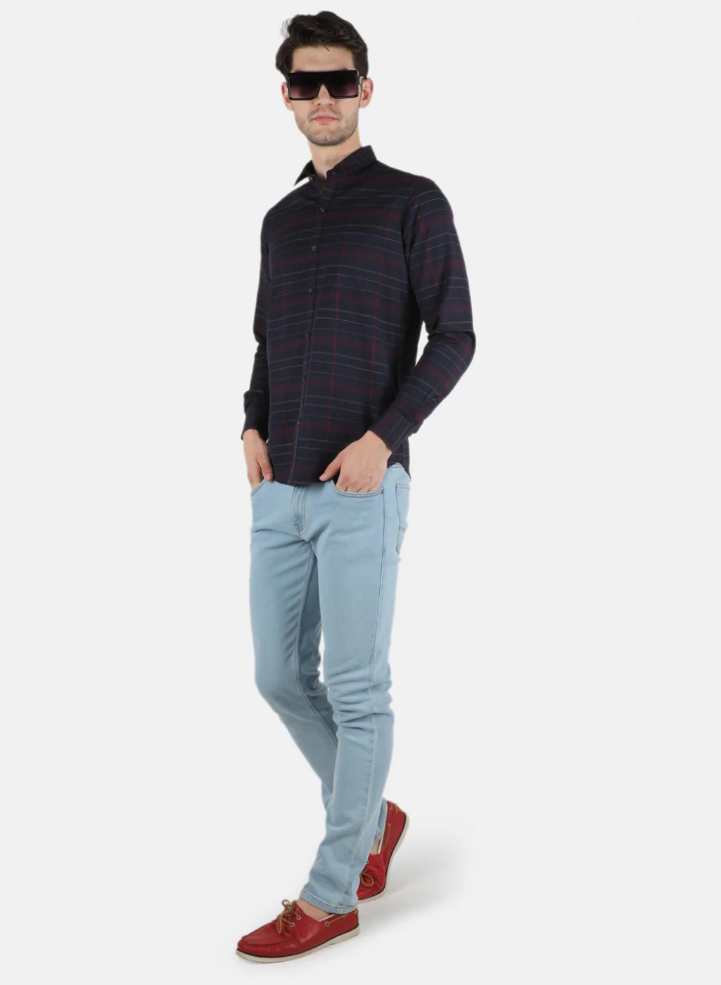 Men NAvy Blue Check Shirt - Image 4