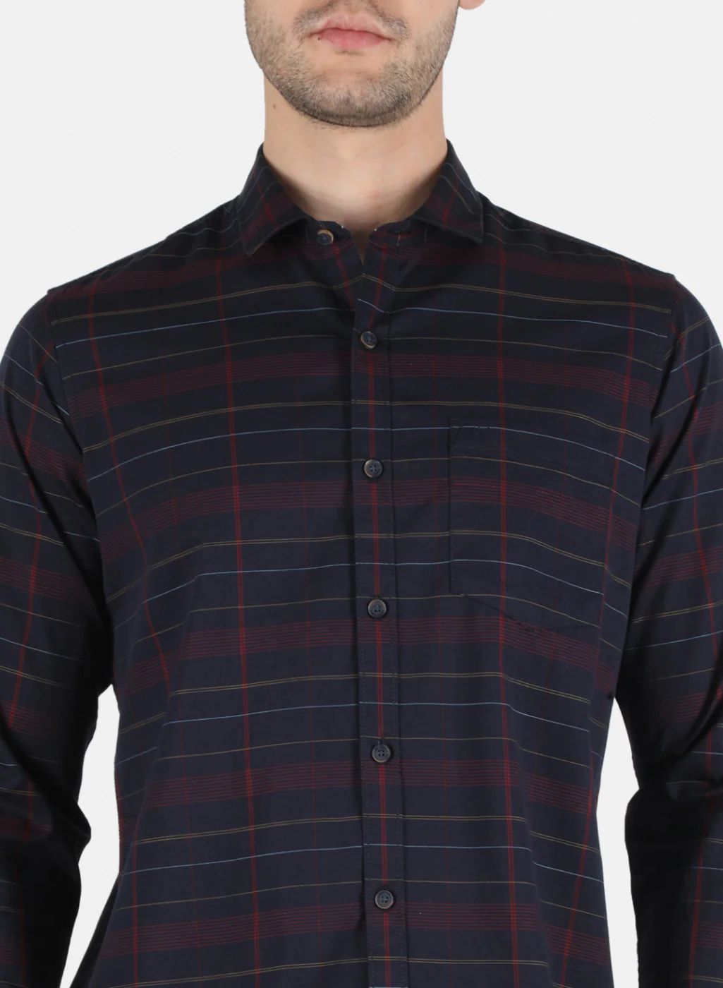 Men NAvy Blue Check Shirt - Image 5