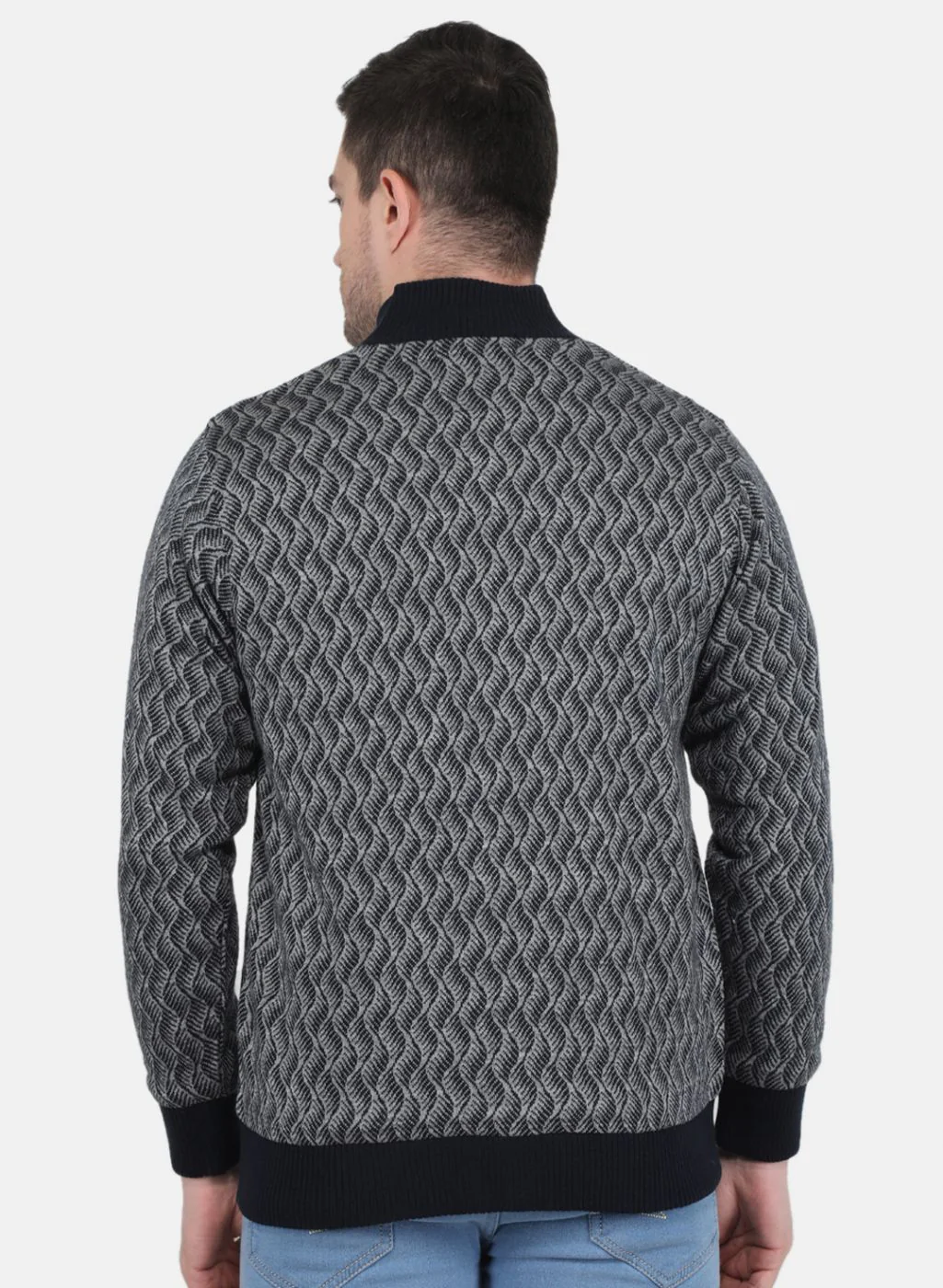 Men NAvy Blue Jaquard Jacket - Image 3