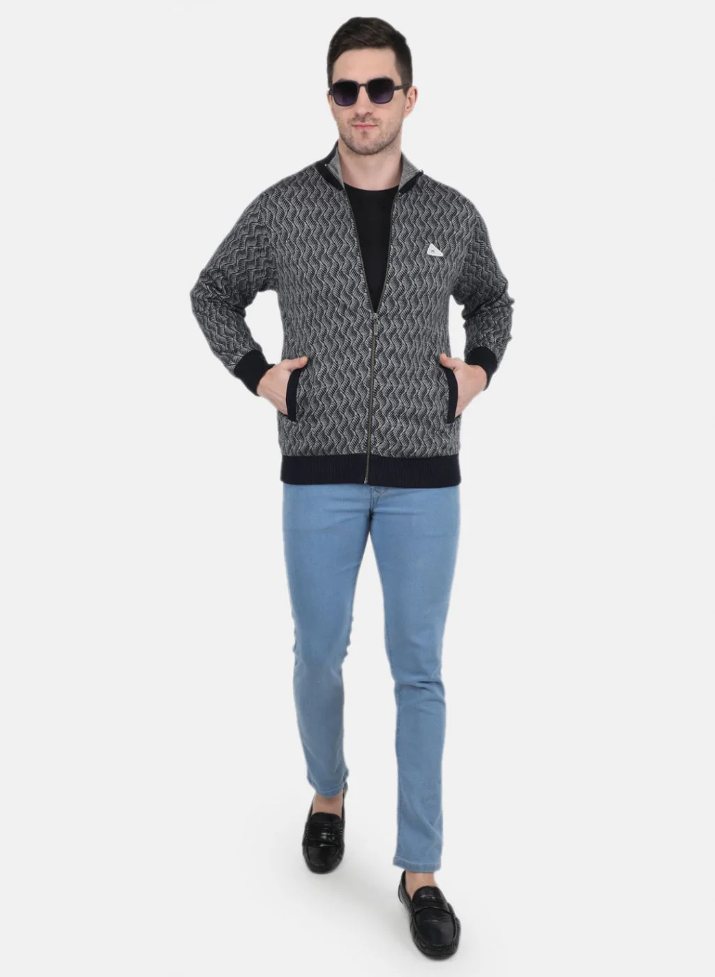 Men NAvy Blue Jaquard Jacket - Image 4