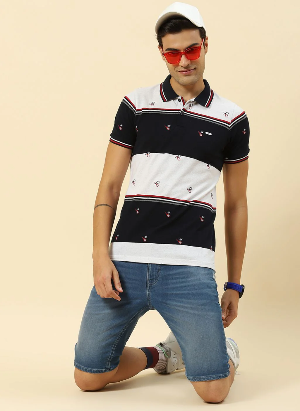 Men NAvy Blue Jaquard T-Shirt - Image 5