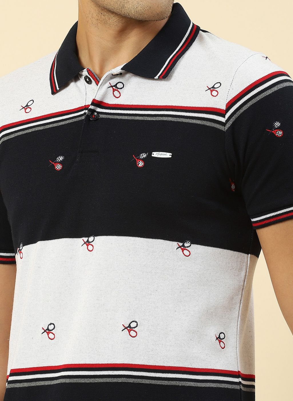 Men NAvy Blue Jaquard T-Shirt - Image 6