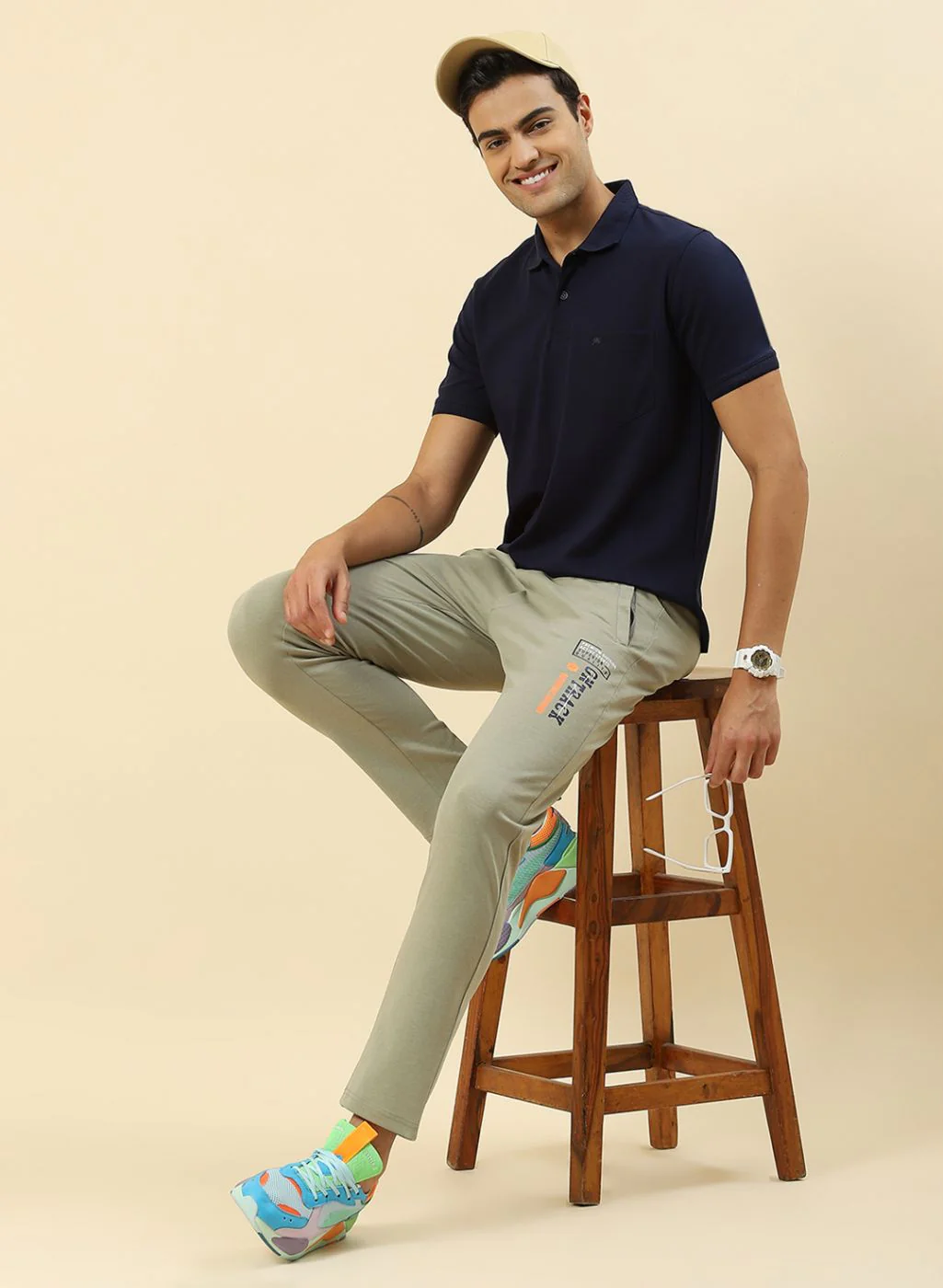 Men NAvy Blue Plain T-Shirt - Image 2