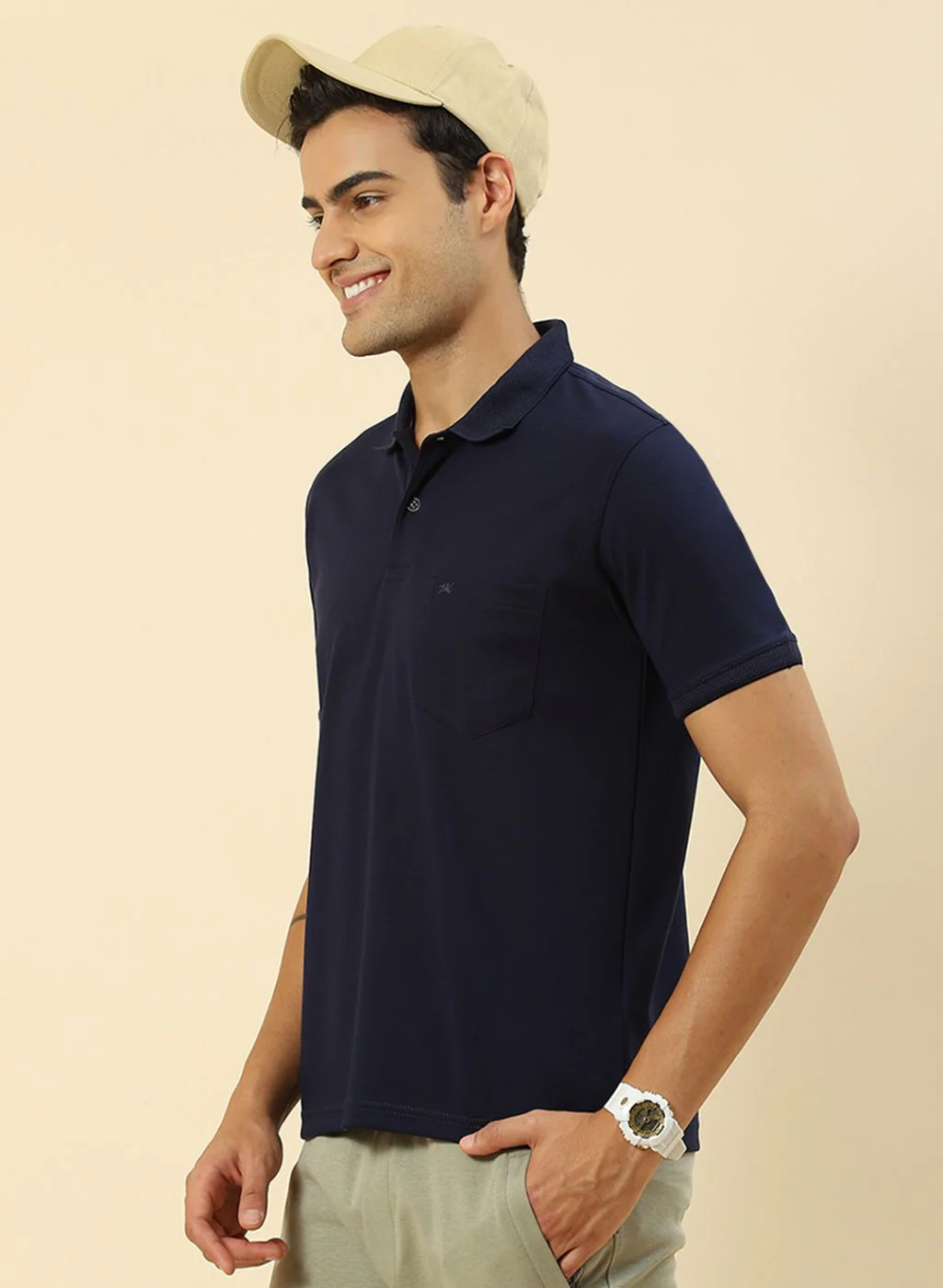 Men NAvy Blue Plain T-Shirt - Image 3
