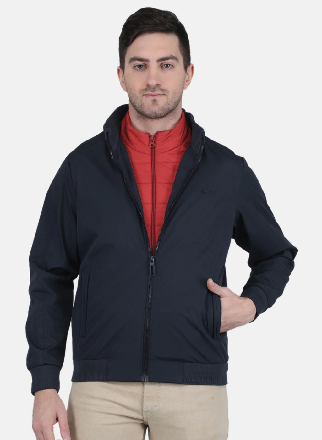 Men Navy Blue & Red Reversible Jacket (2 Pcs) - Image 3