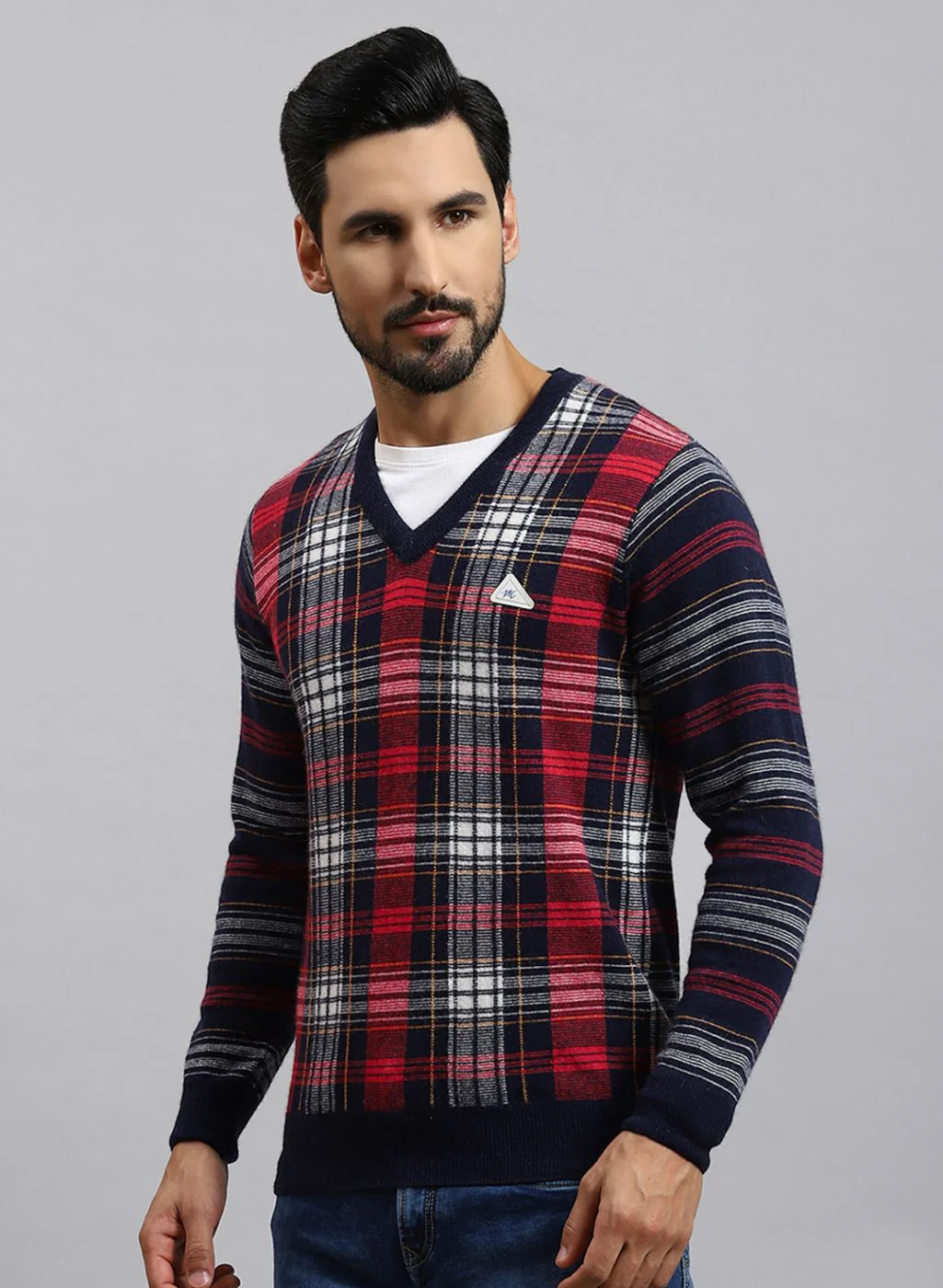 Men NAvy Blue Printed Lamb wool Pullover - Image 3