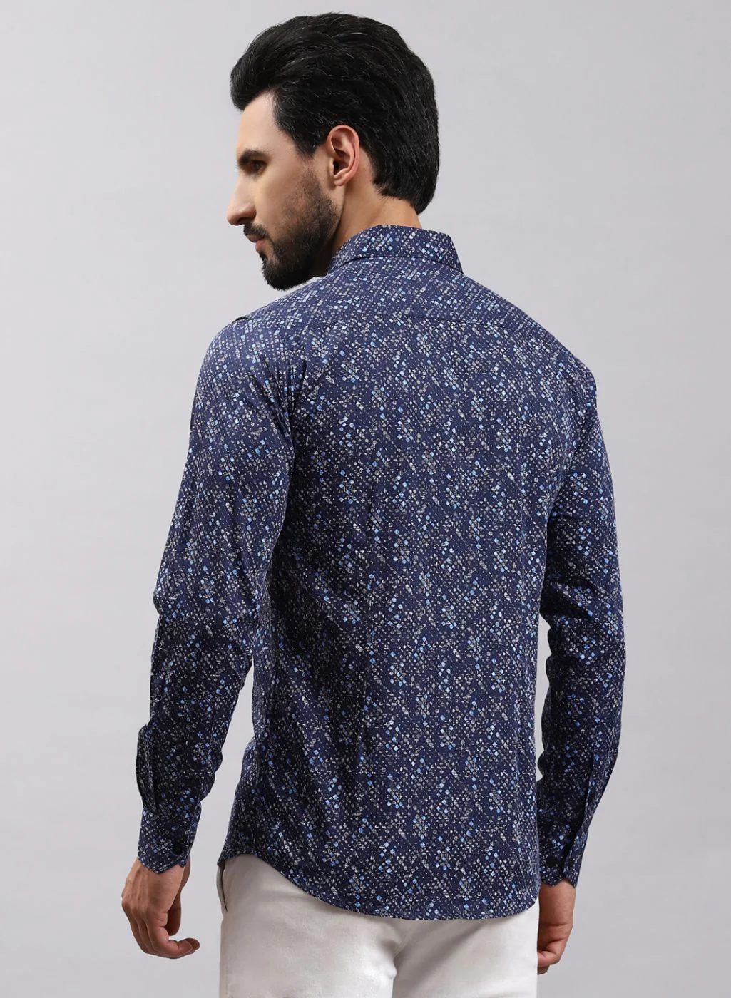 Men NAvy Blue Printed Pure Cotton Shirt - Image 5