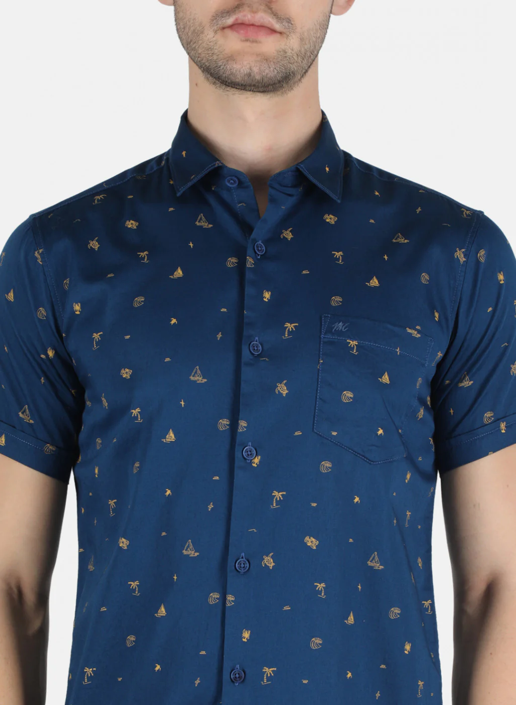 Men NAvy Blue Printed Shirt - Image 5