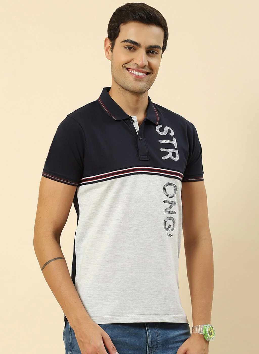 Men NAvy Blue Printed T-Shirt - Image 3