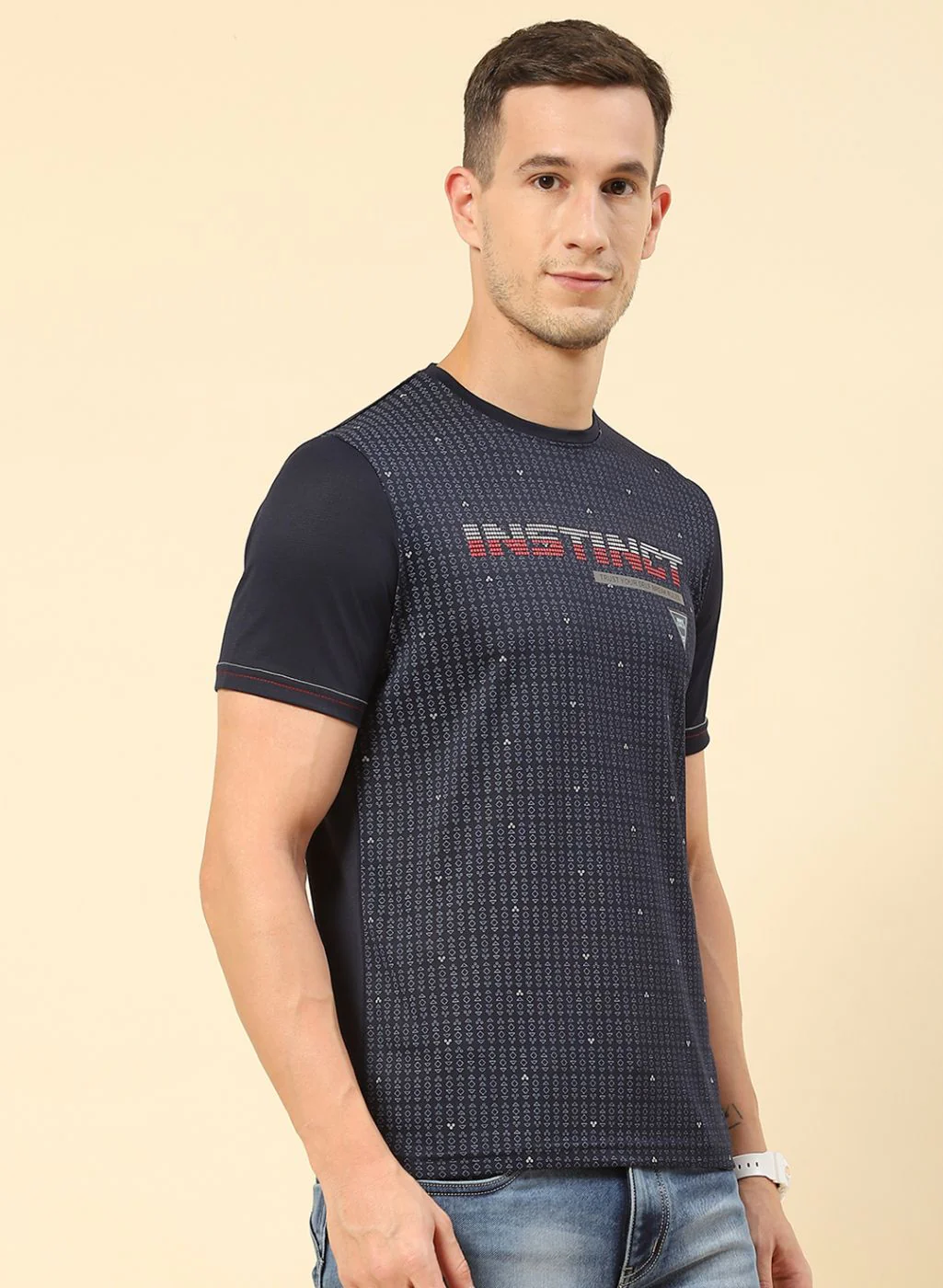 Men NAvy Blue Printed T-Shirt - Image 4