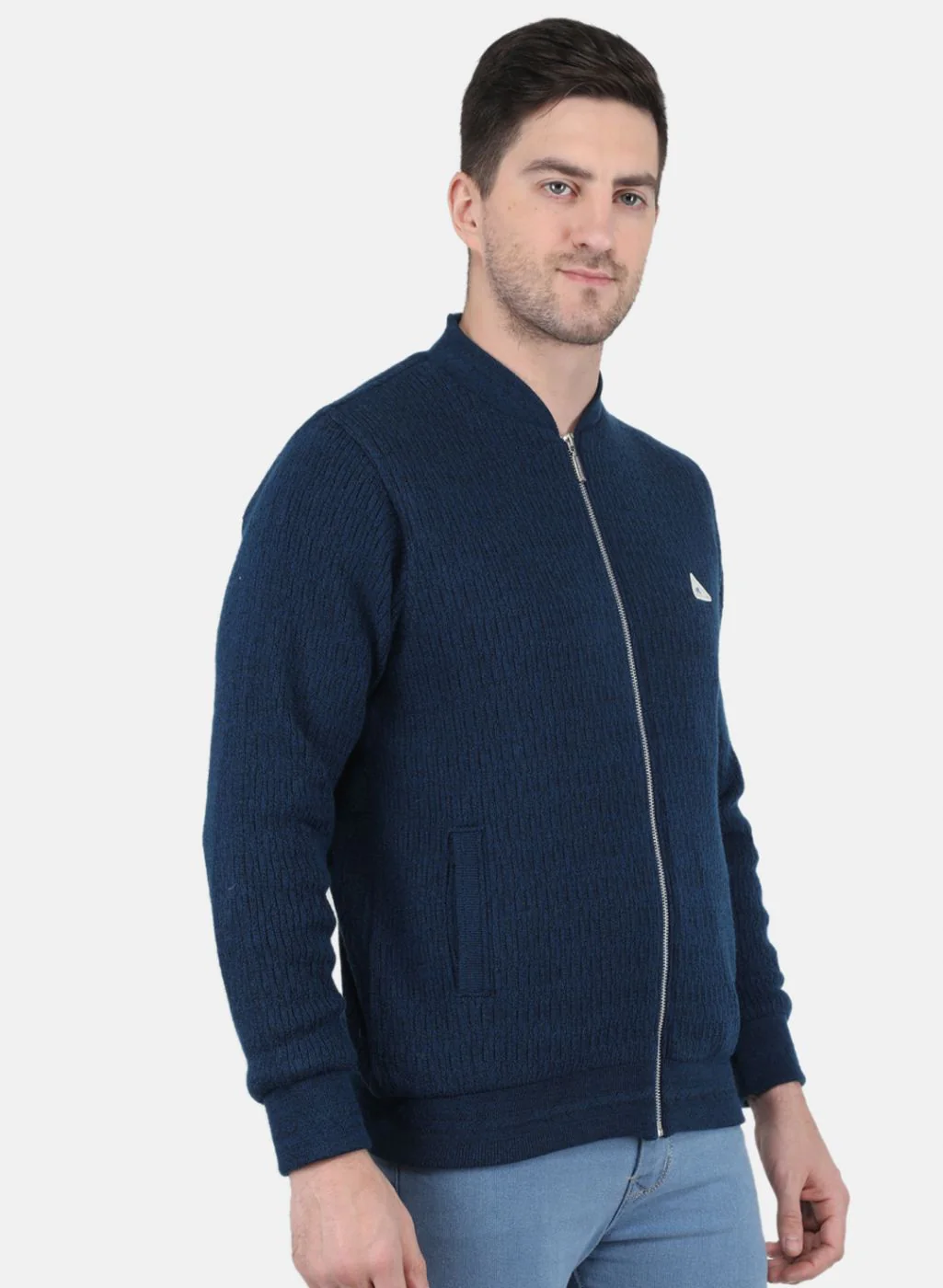 Men NAvy Blue Self Design Jacket - Image 6