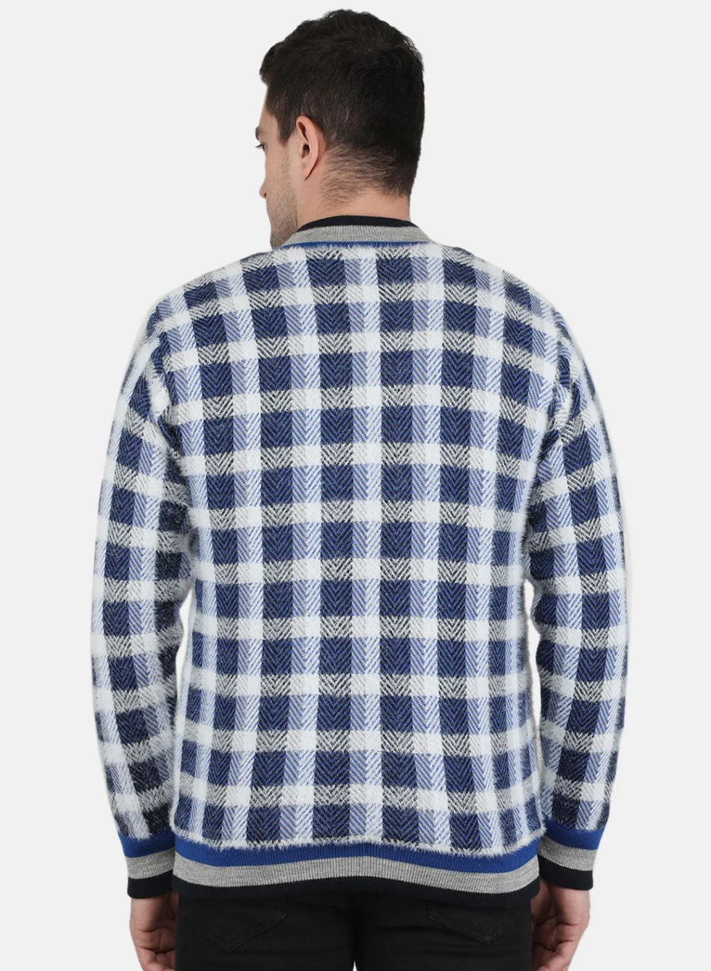 Men NAvy Blue Self Design Jacket - Image 3