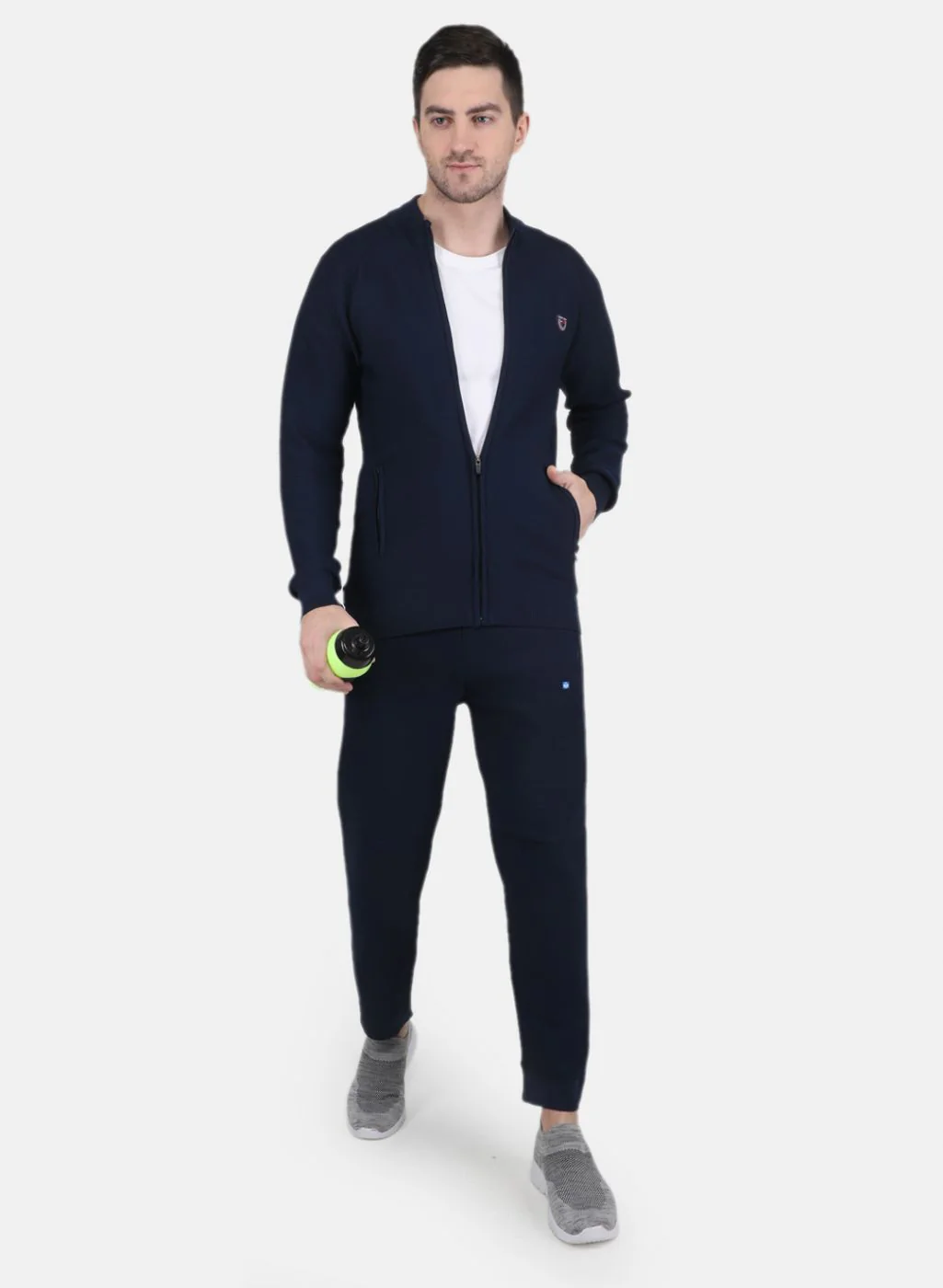 Men NAvy Blue Self Design Tracksuit - Image 4